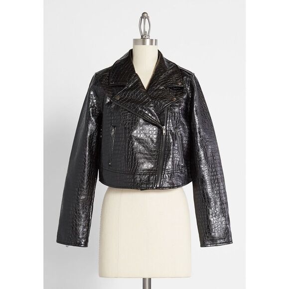 NWT ModCloth Crocodile Rock Moto Black Jacket XL - Picture 1 of 8